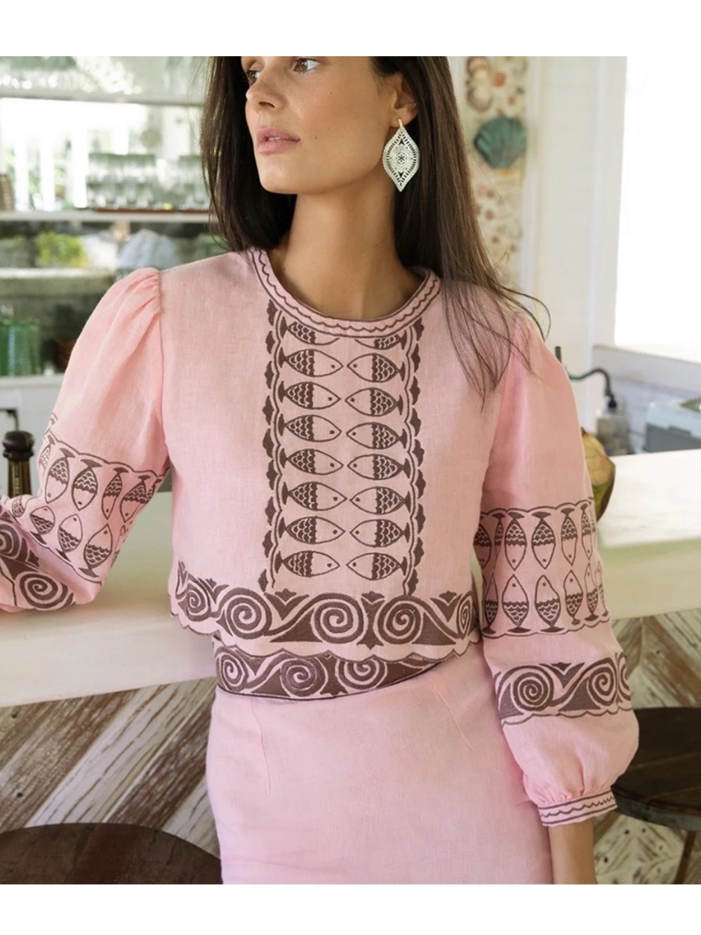 NWT Pink Embroidered Puff-Sleeve Blouse